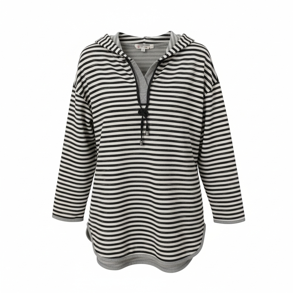 Cable And Gauge Striped Black and White Hoodie Size M